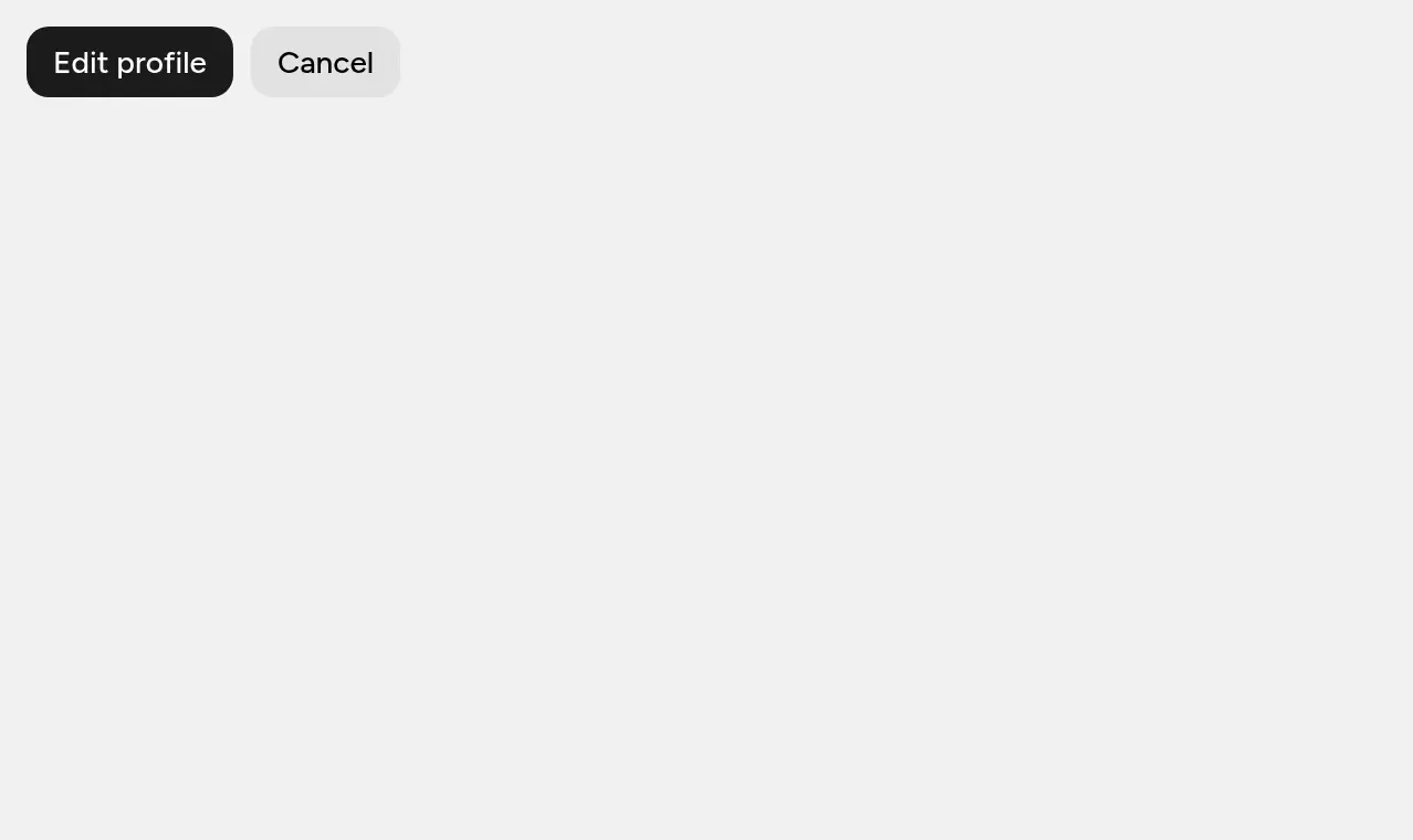 An Edit profile button opens a dialog with a mouse click; nothing shows a focus ring. Pressing Tab shows a ring on the Close button, and pressing it again moves the ring to the Display name field. Escape closes the dialog and the Edit profile button shows a ring. Opening again by mouse and clicking Cancel closes it with no ring on the button.